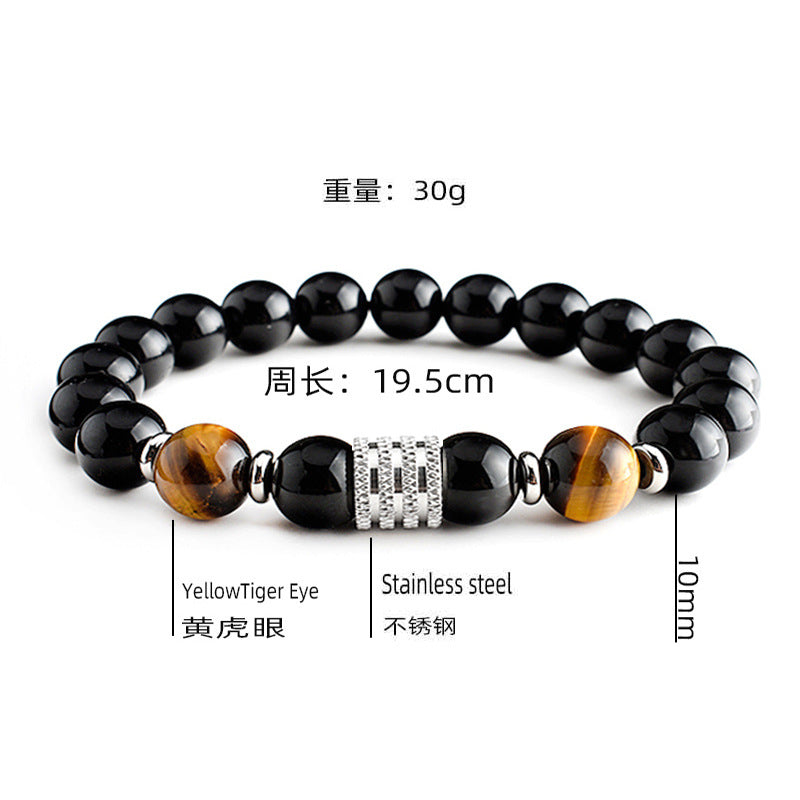 Wholesale Stainless Steel Tiger Eye Black Glossy Stone Men's Bracelet